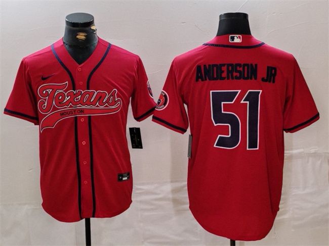 Men's Houston Texans #51 Will Anderson Jr. Red With Patch Cool Base Stitched Baseball Jersey